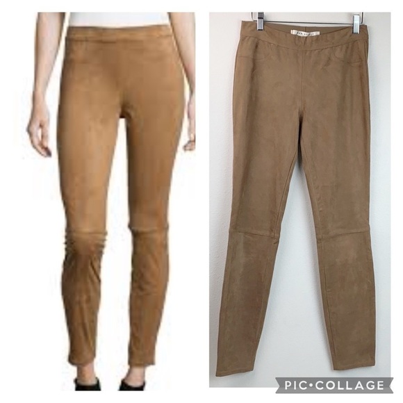Max Studio faux suede stretch warm microfiber pull on skinny leggings, tan pants - Picture 1 of 9